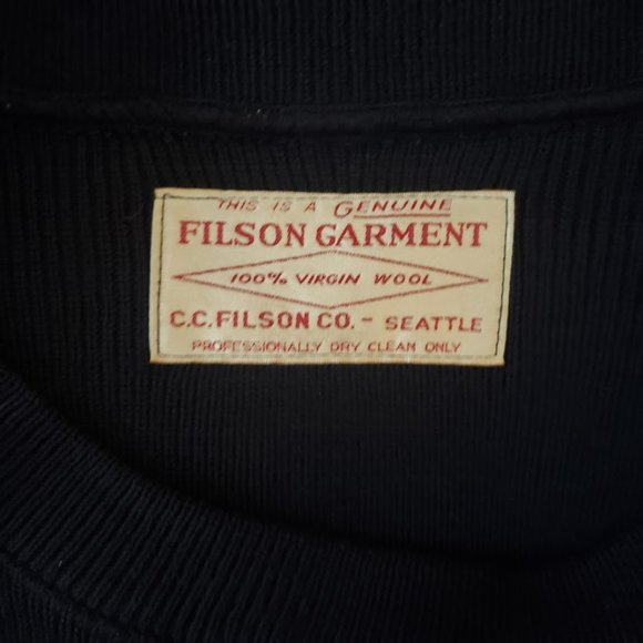 SOLD Filson Mens Pullover Sweater XXL Vtg Crew Neck Navy Virgin Wool USA Heavy - Picture 6 of 8